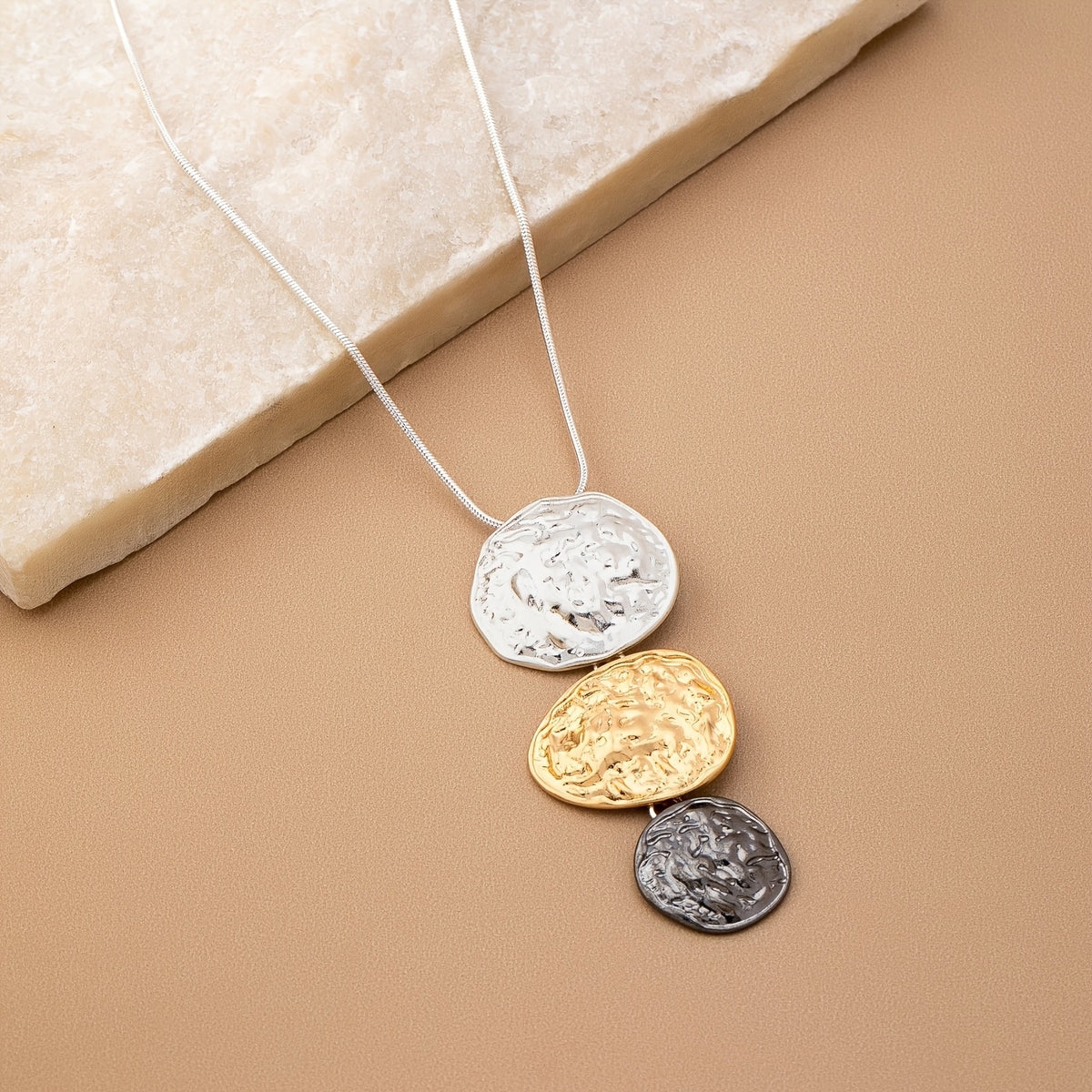 Textured Coin Drop Necklace