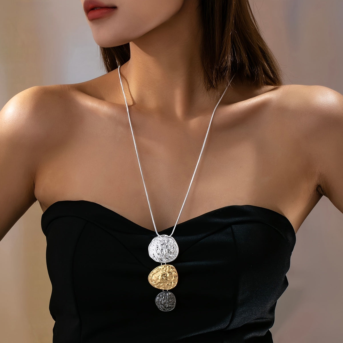 Textured Coin Drop Necklace