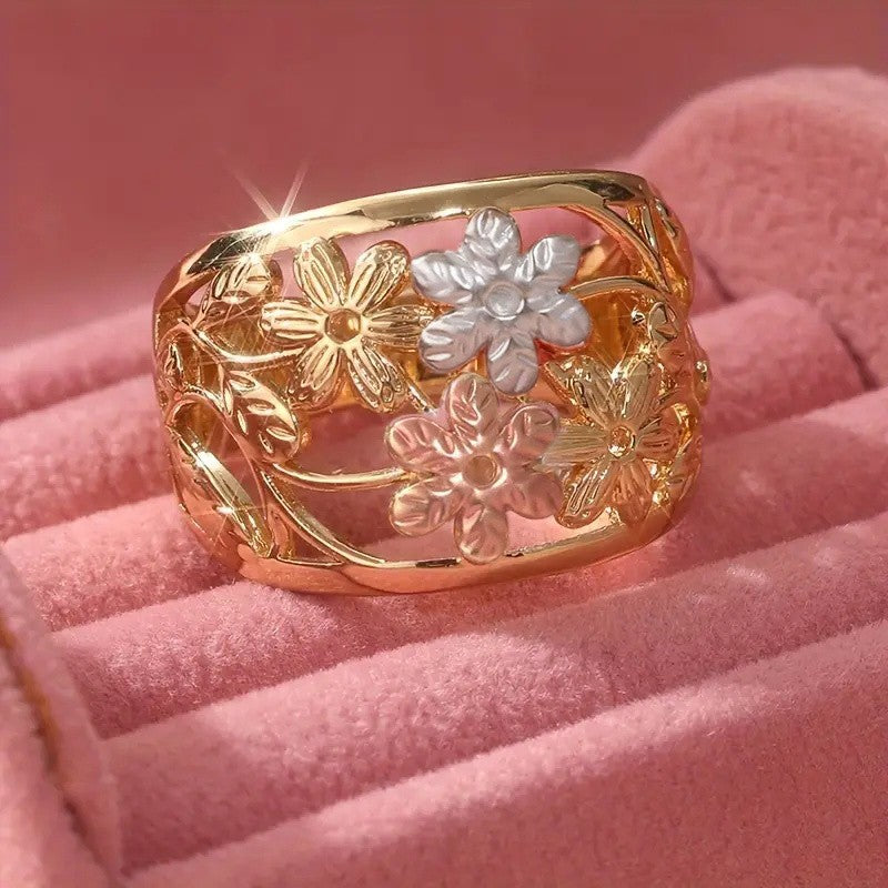 Multicolor Floral Openwork Ring
