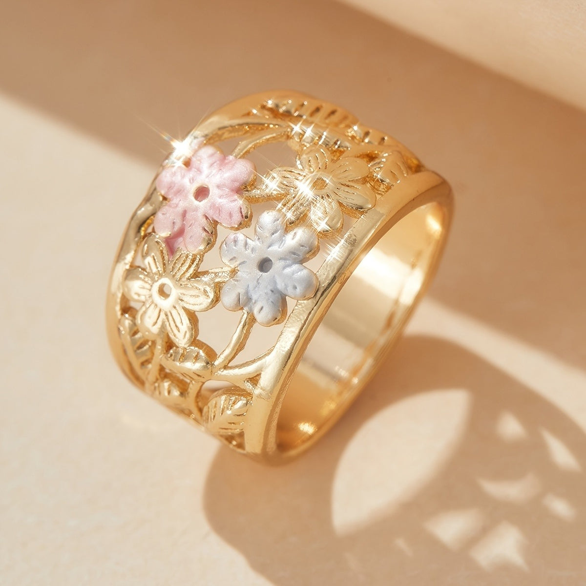 Multicolor Floral Openwork Ring
