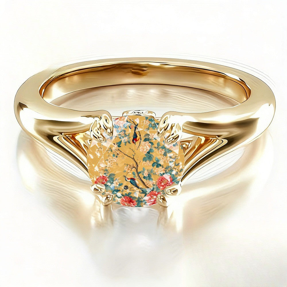 Yellow Floral Bird Ring