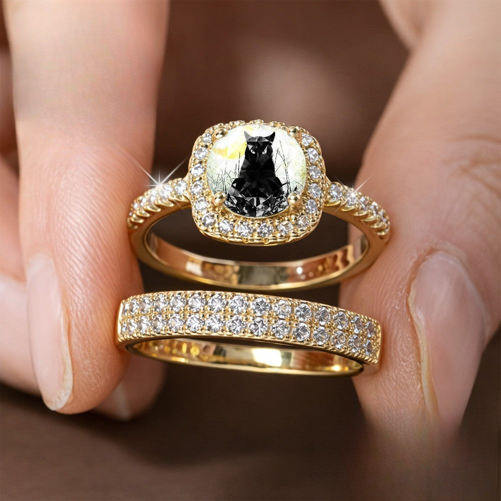 Black Cat Halo & Pave Ring Set