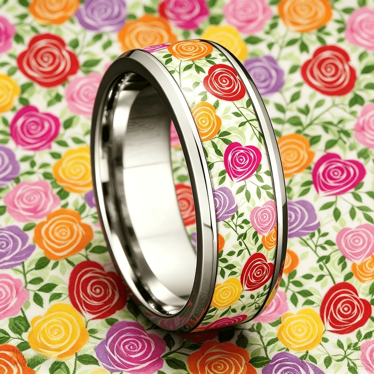 Colorful Floral Rose Ring