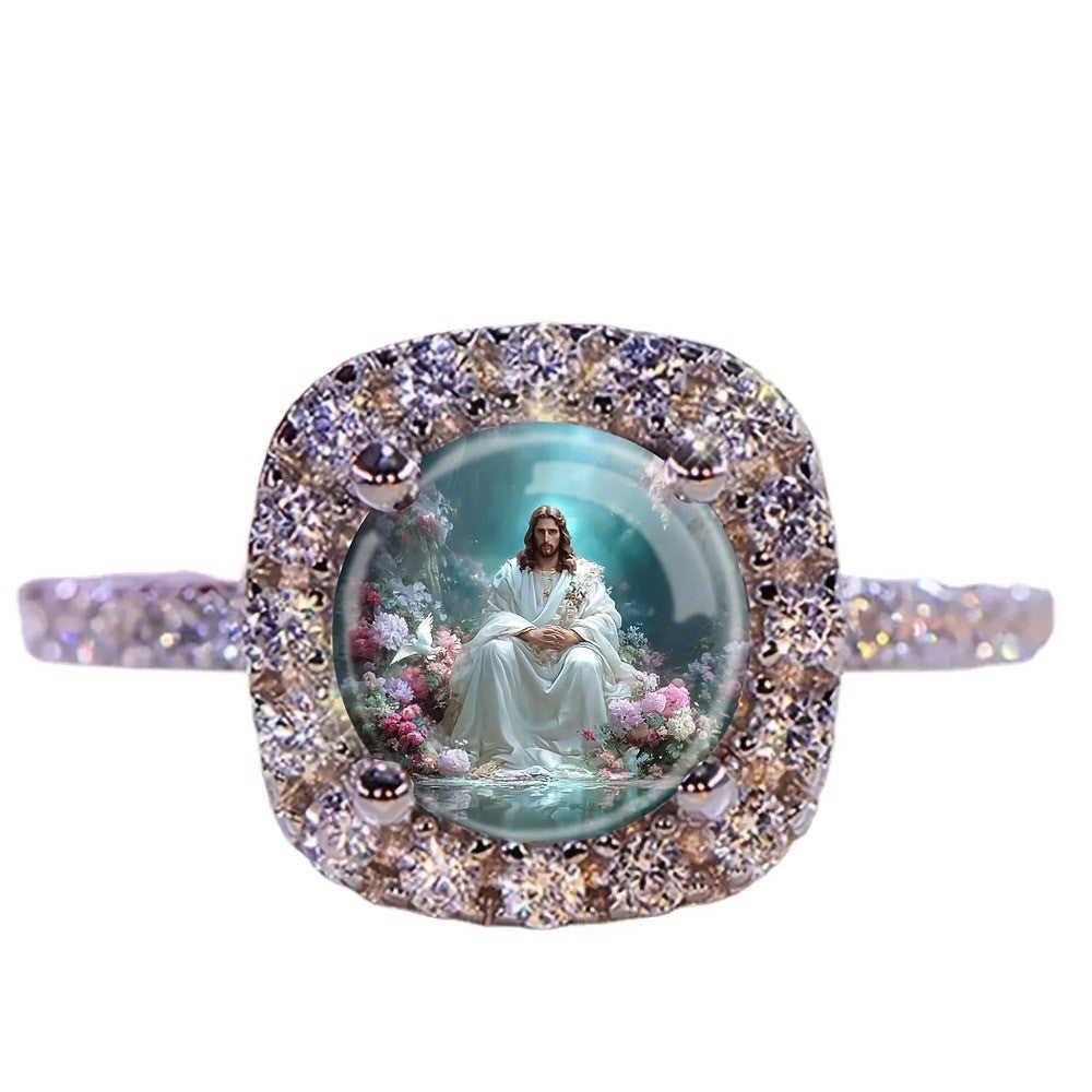 Floral Jesus Dome Ring