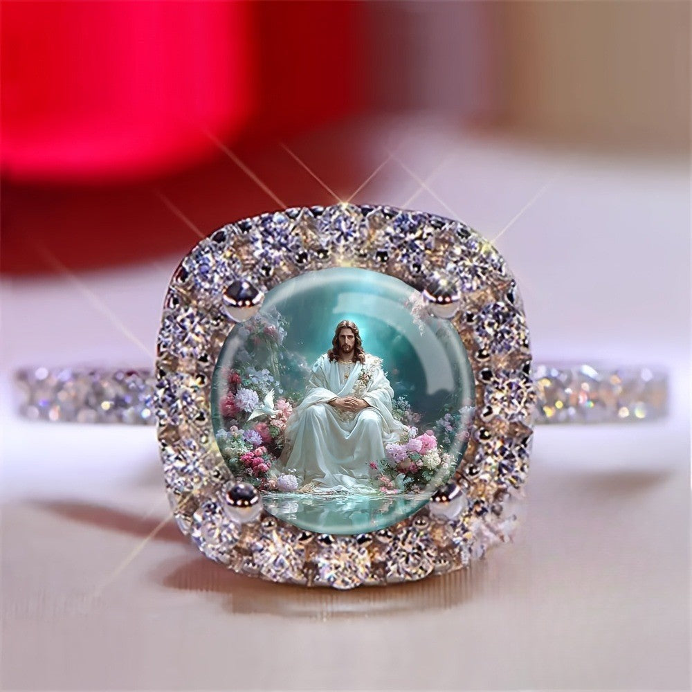 Floral Jesus Dome Ring