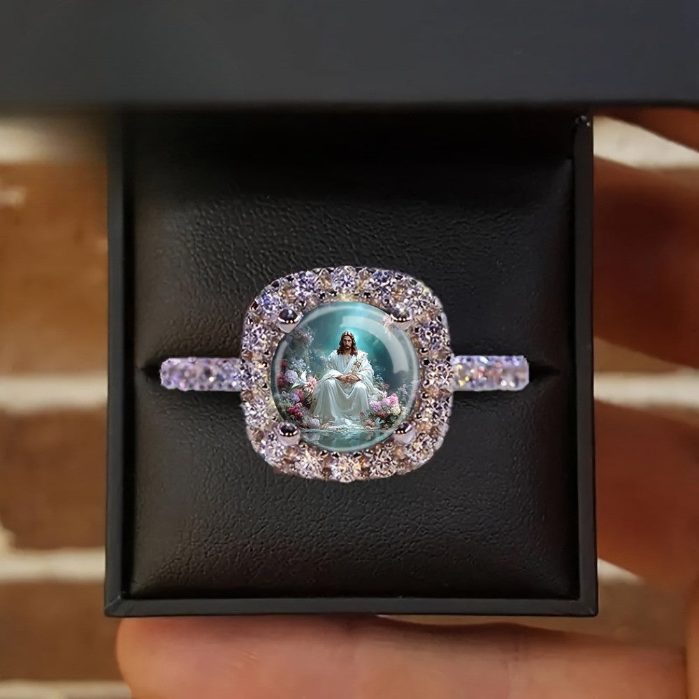 Floral Jesus Dome Ring