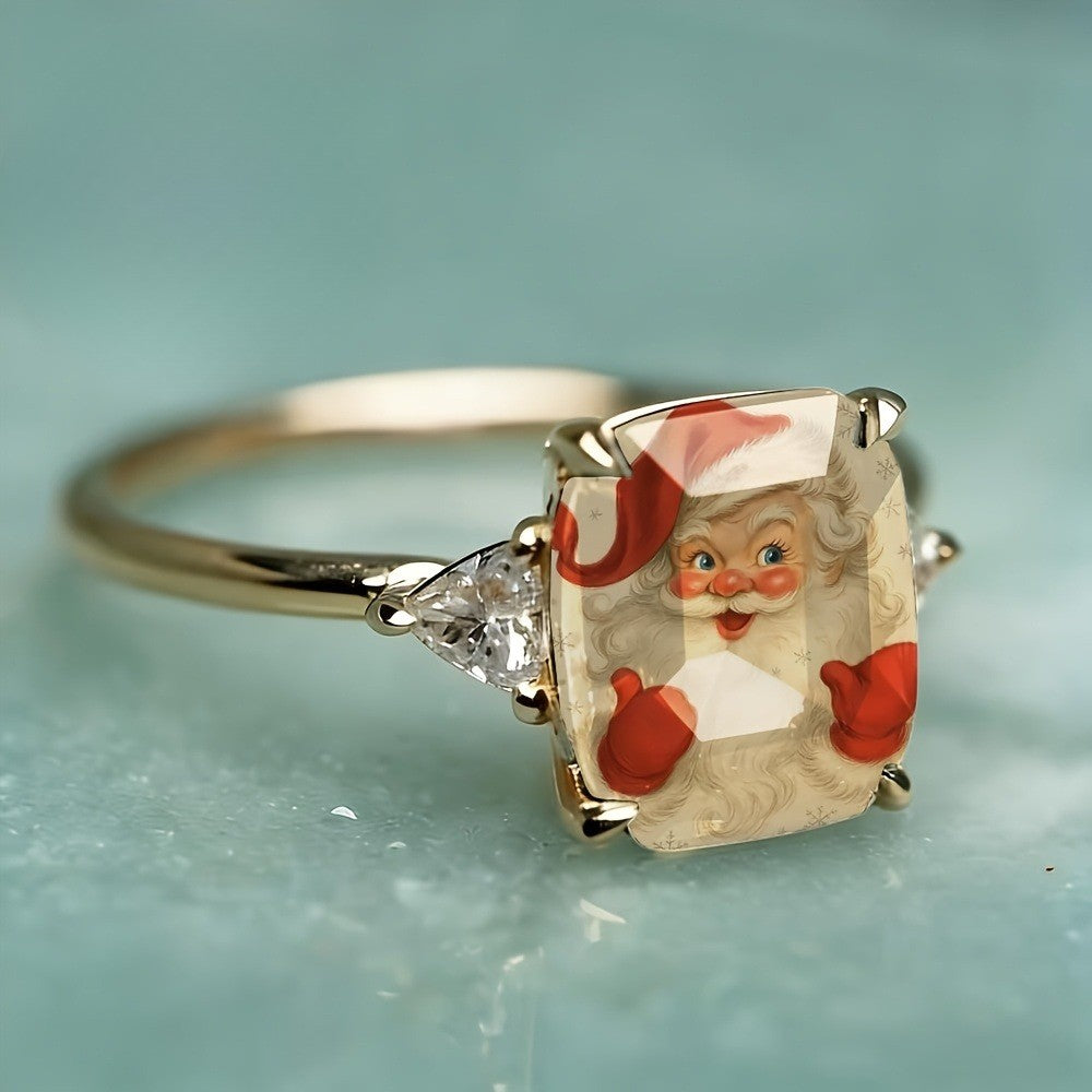Santa Claus Glass Stone Ring