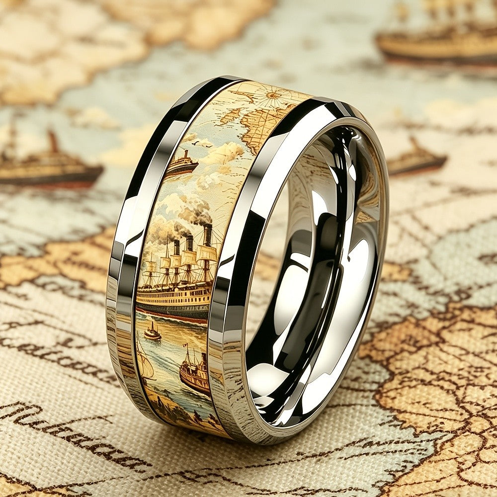 Vintage Nautical Map Ring