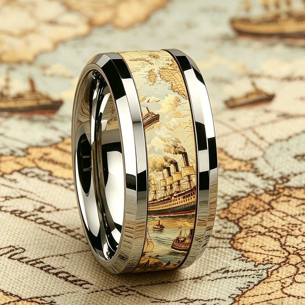 Vintage Nautical Map Ring