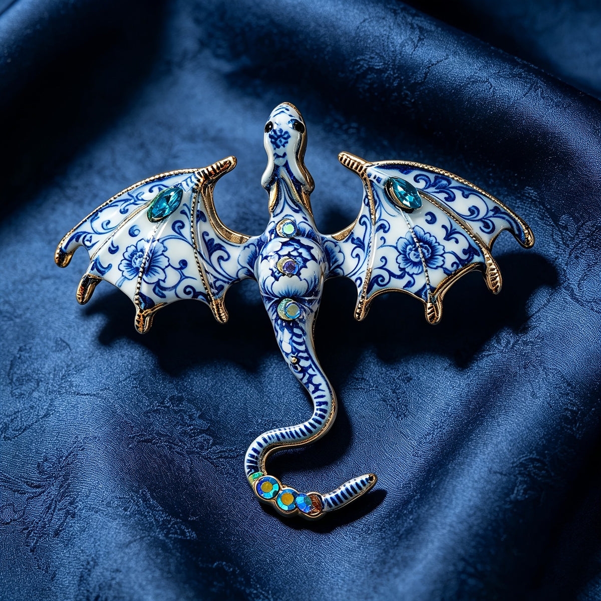 Blue Floral Dragon Brooch