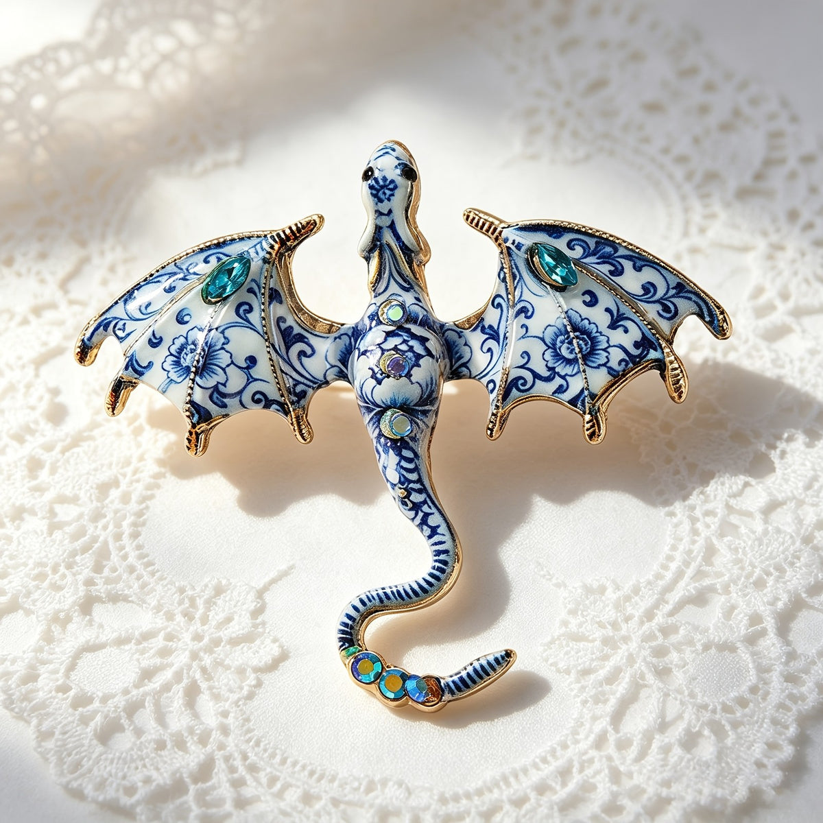 Blue Floral Dragon Brooch