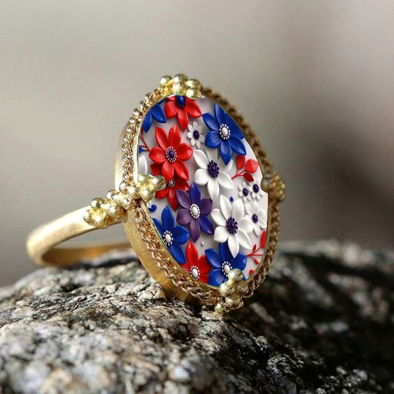 Colorful Floral Oval Ring
