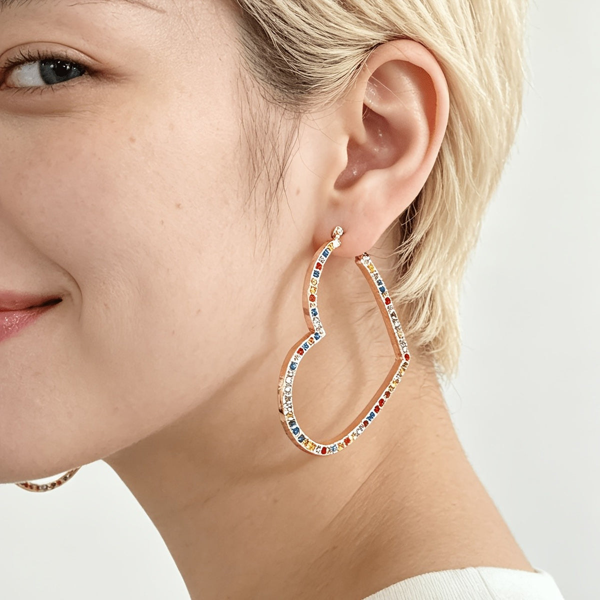 Colorful Crystal Heart Hoop Earrings