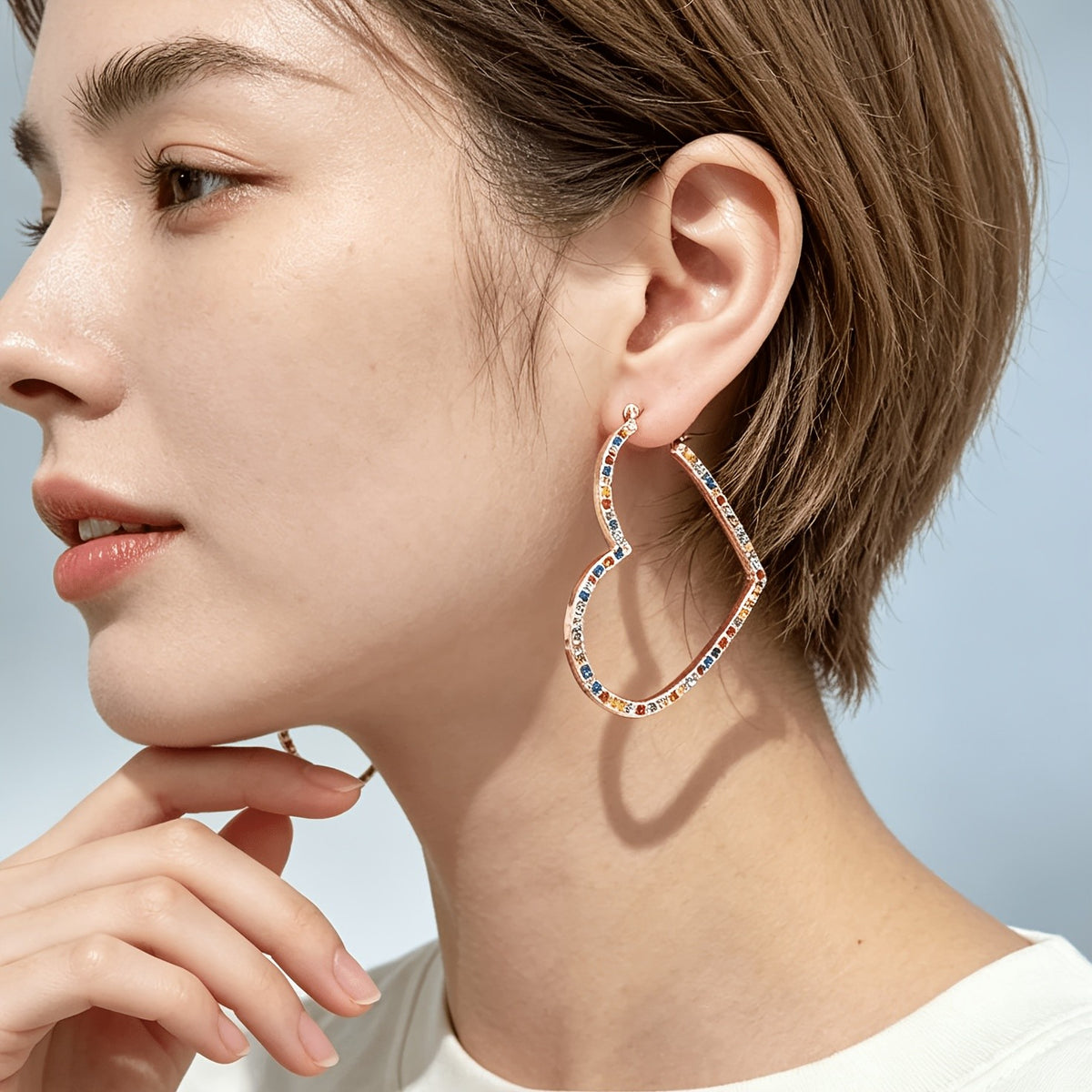 Colorful Crystal Heart Hoop Earrings