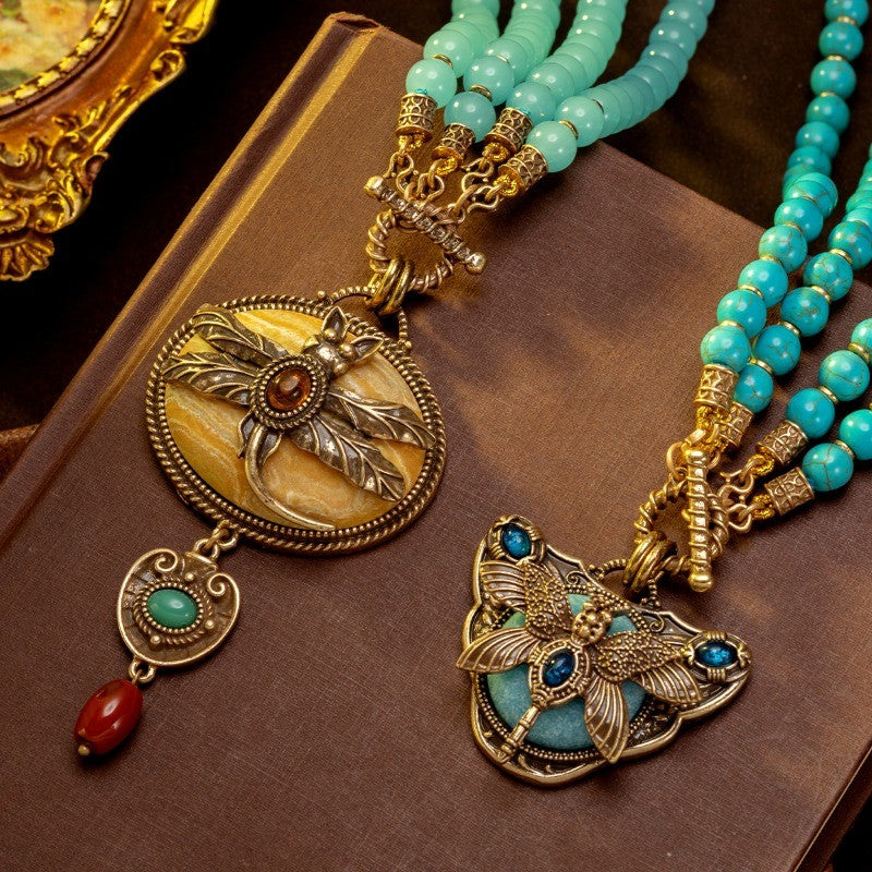 Dragonfly Agate & Turquoise Necklace