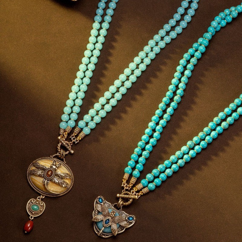 Dragonfly Agate & Turquoise Necklace