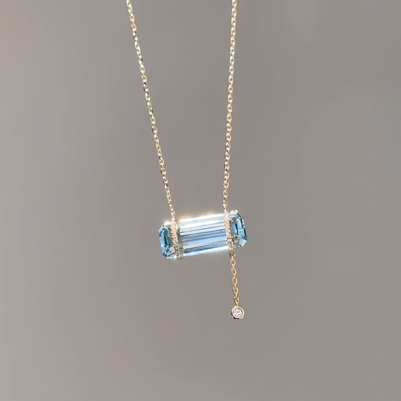 Blue Baguette Bar Necklace
