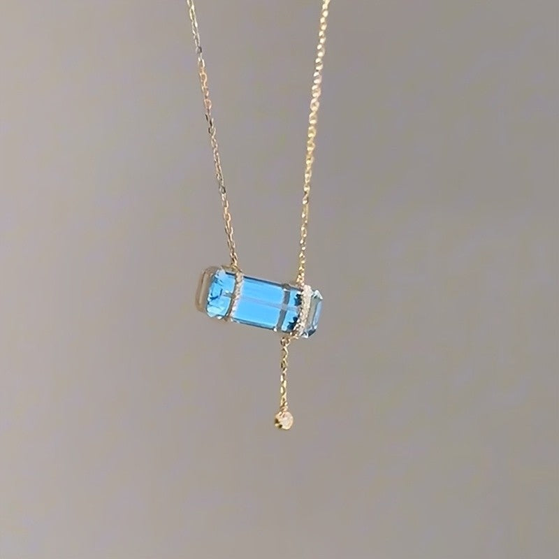 Blue Baguette Bar Necklace