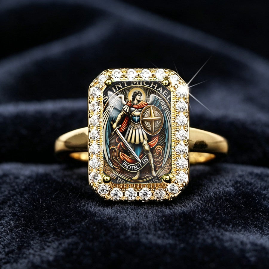 Saint Michael Pave Rectangle Ring