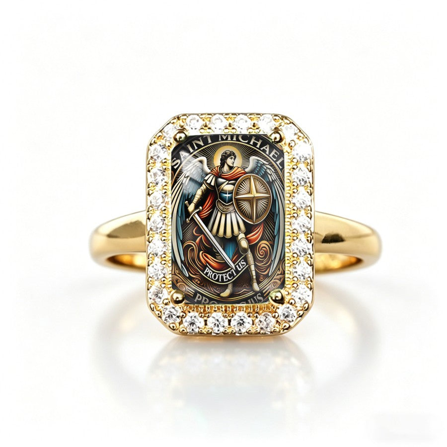 Saint Michael Pave Rectangle Ring