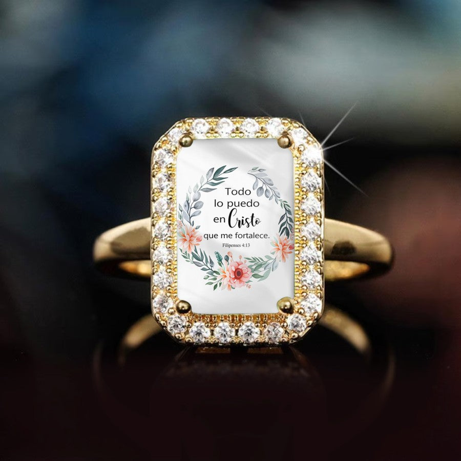 Floral Scripture Rectangular Ring