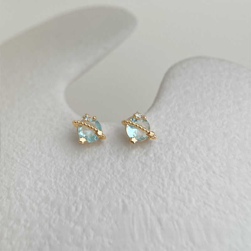 Aqua Crystal Planet Stud Earrings