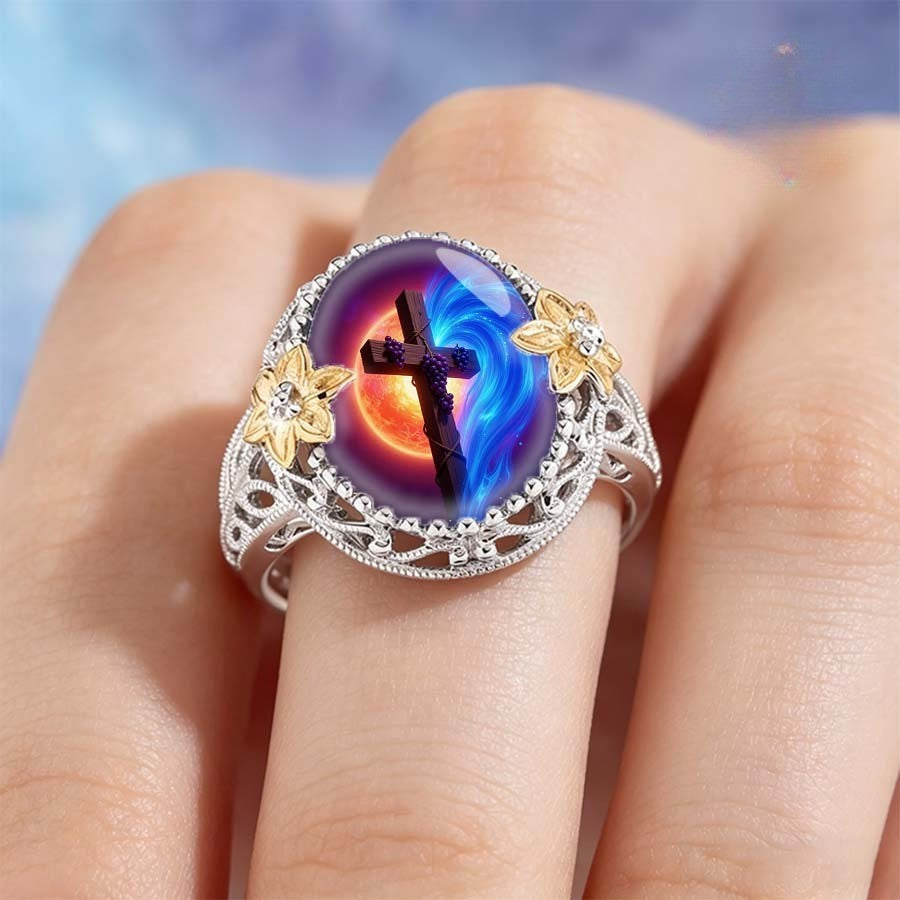 Cosmic Cross Floral Ring