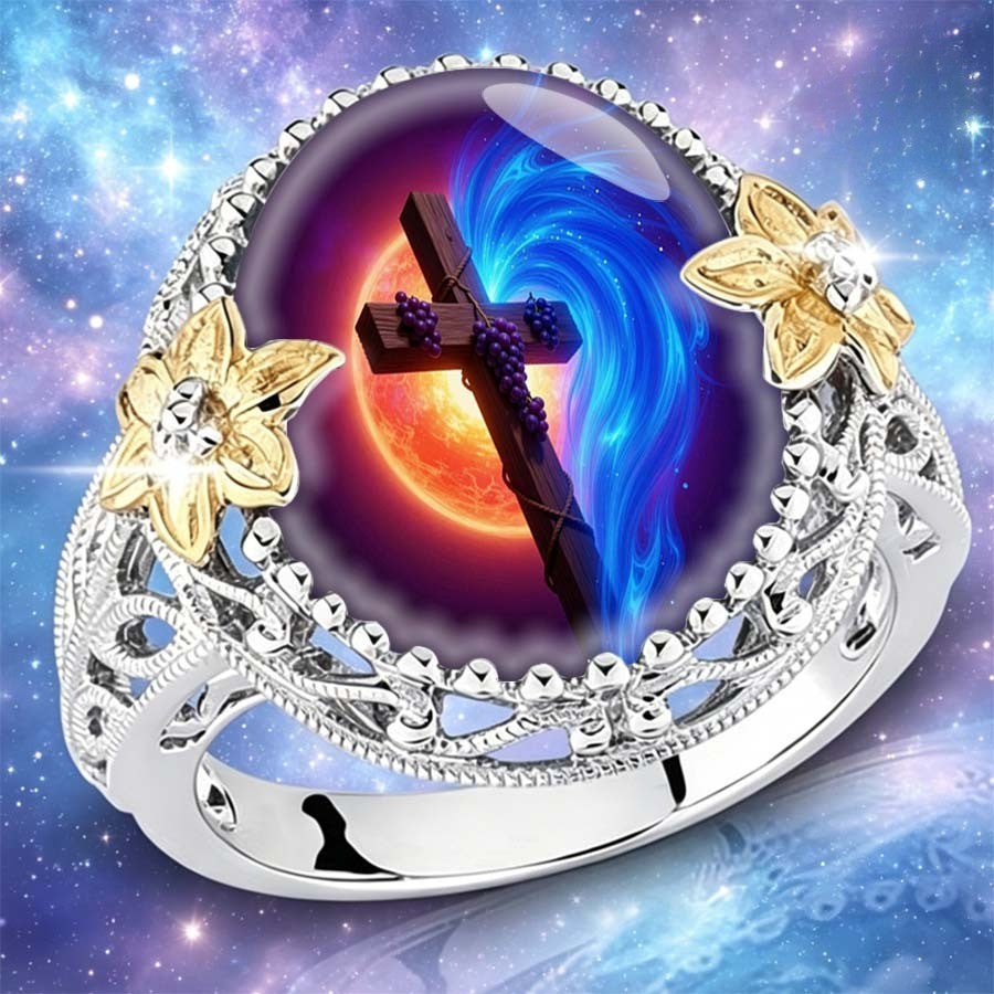 Cosmic Cross Floral Ring