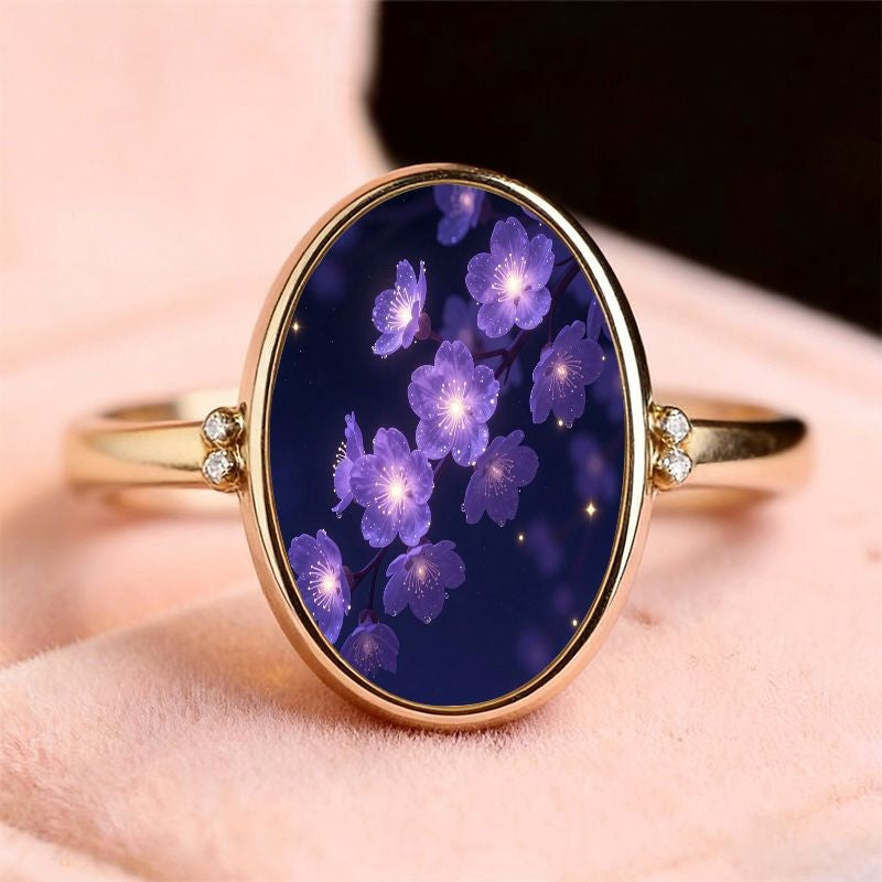 Purple Floral Oval Ring