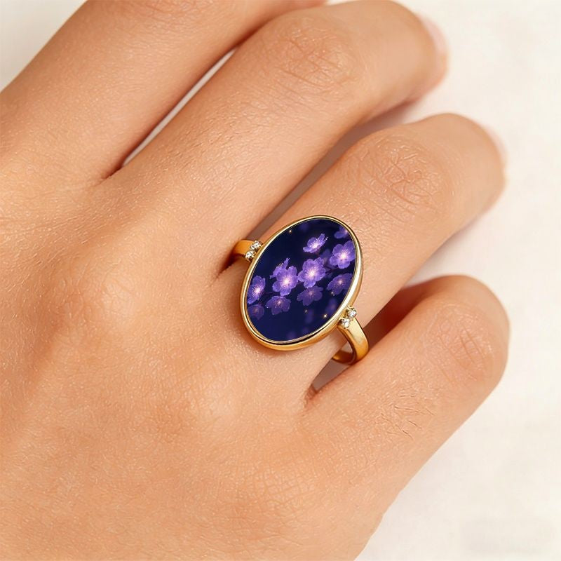 Purple Floral Oval Ring