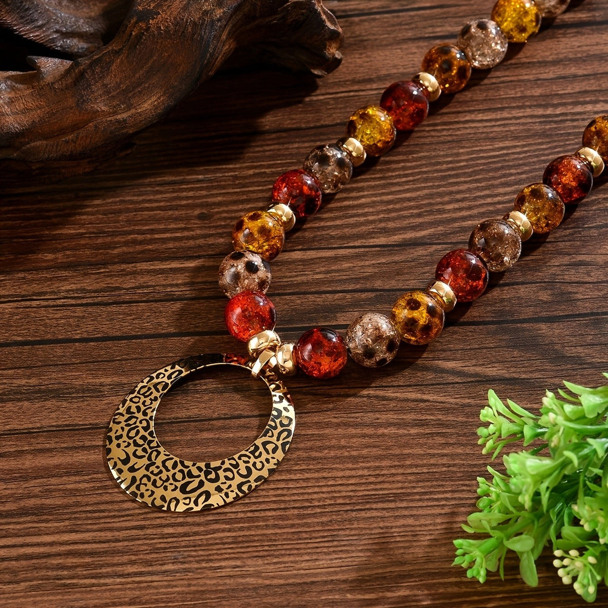 Leopard Oval Bead Necklace