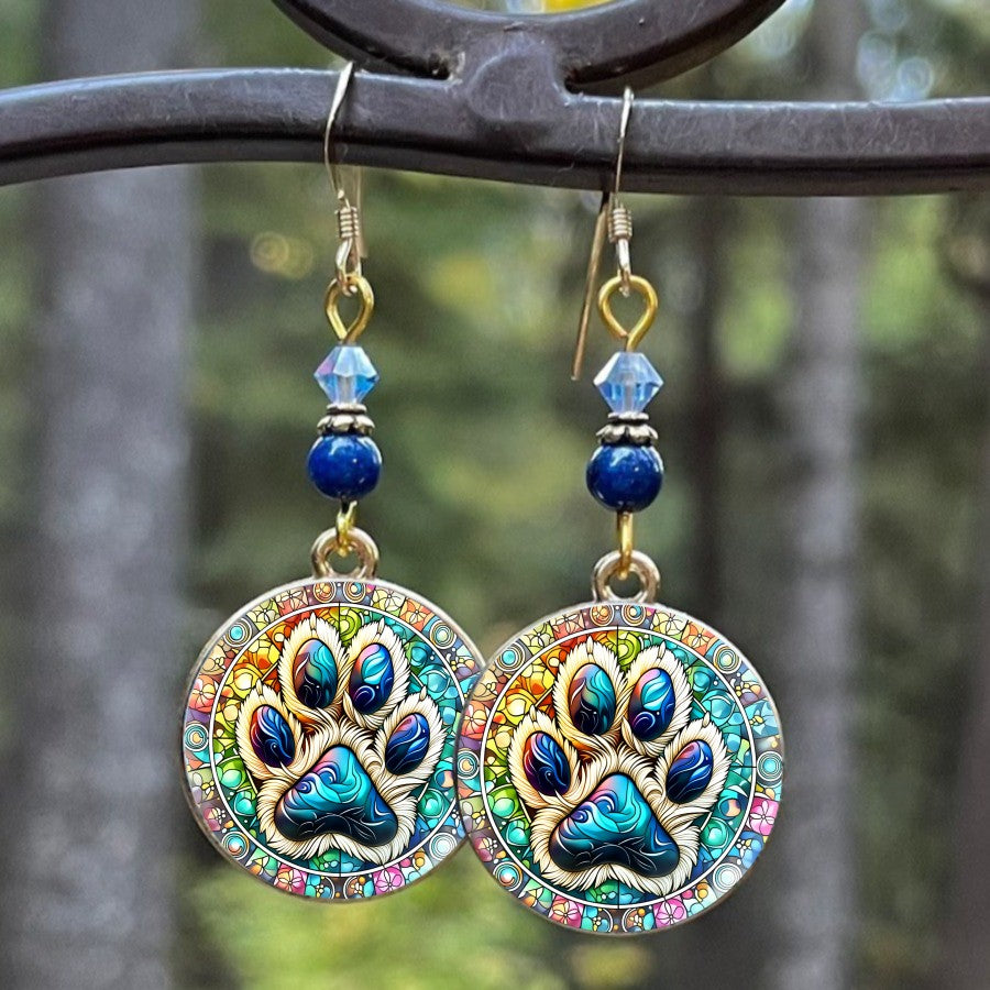 Stained Glass Paw Print Drop Earrings