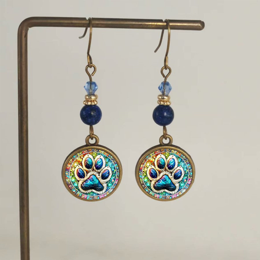 Stained Glass Paw Print Drop Earrings