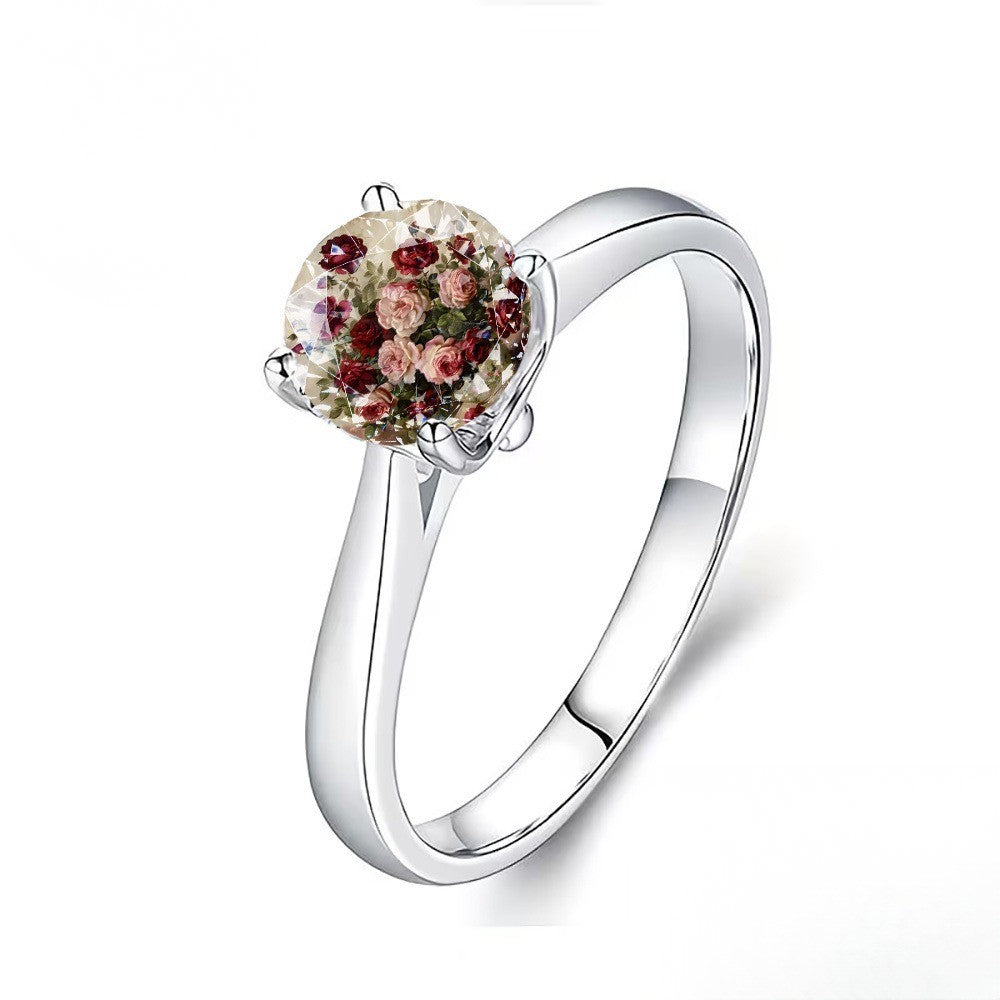 Vintage Rose Bouquet Dome Ring