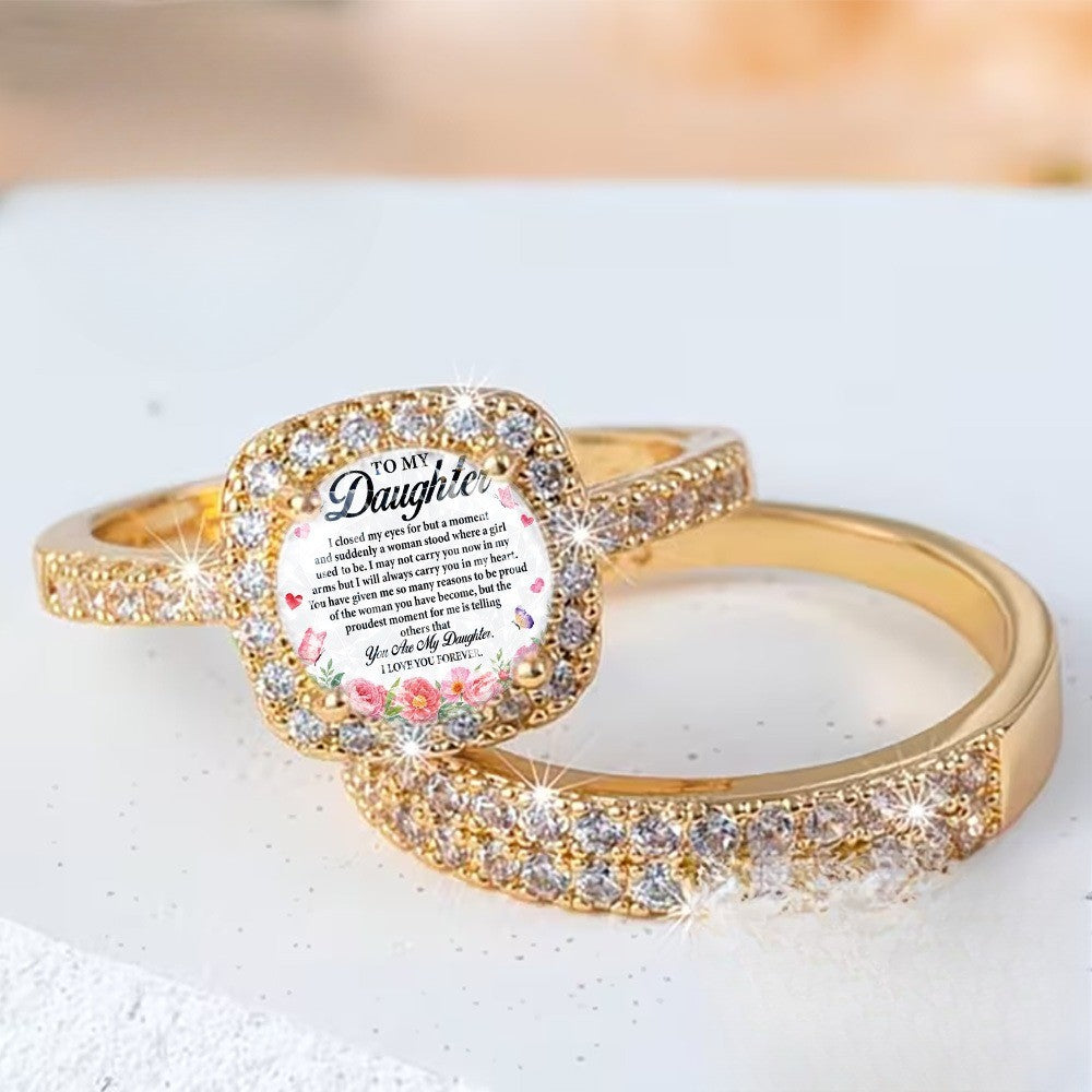 Floral Message Square Ring Set