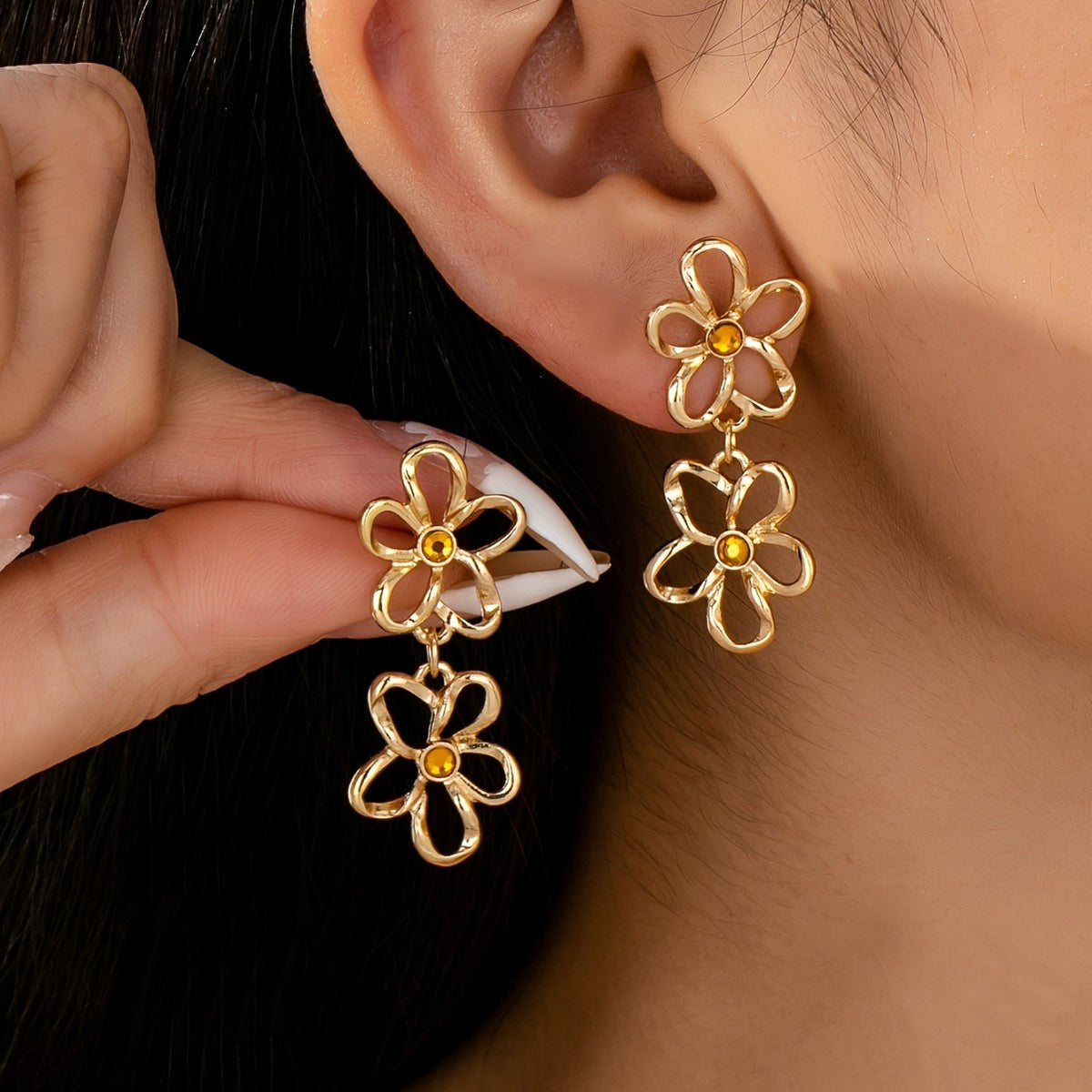 Double Flower Drop Earrings