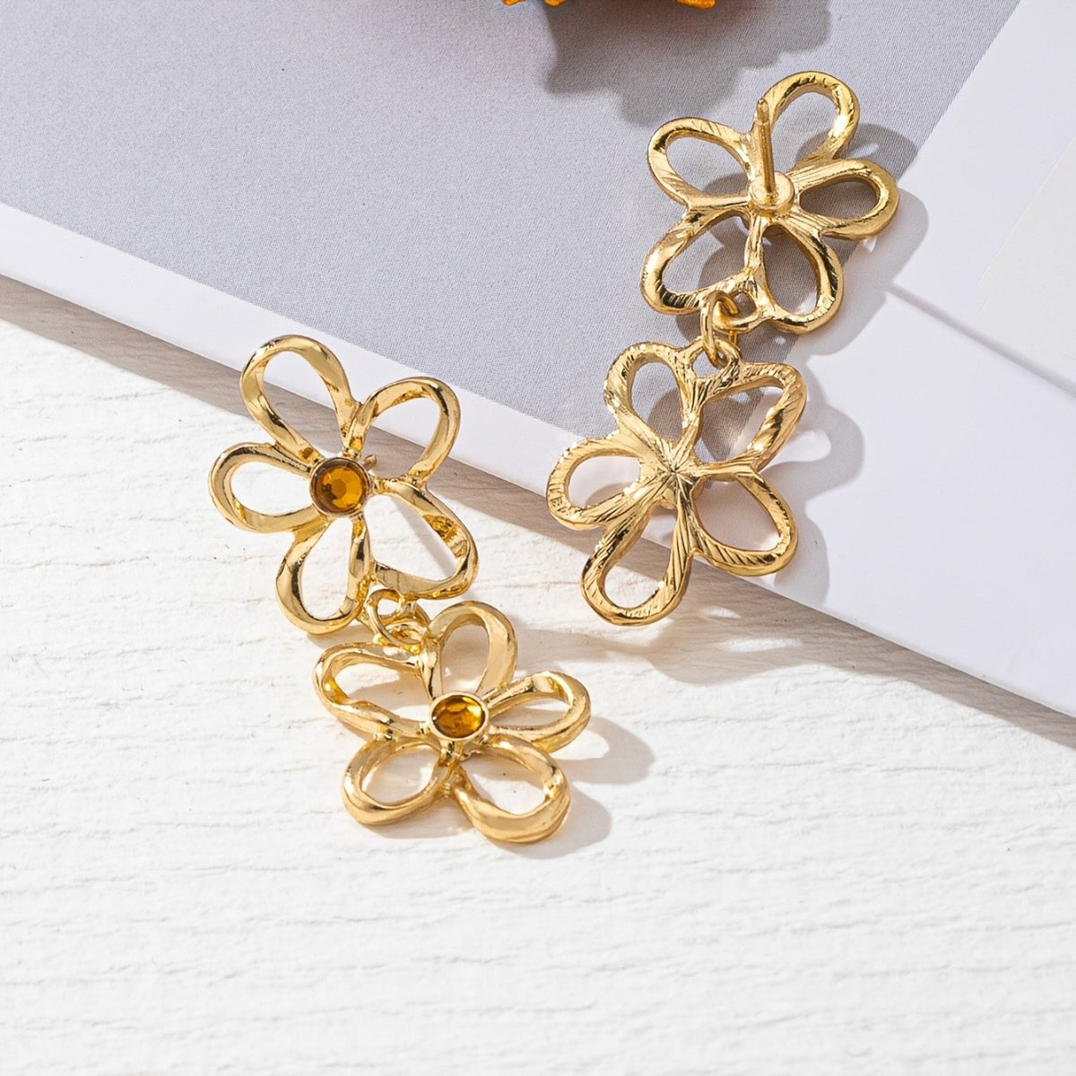 Double Flower Drop Earrings