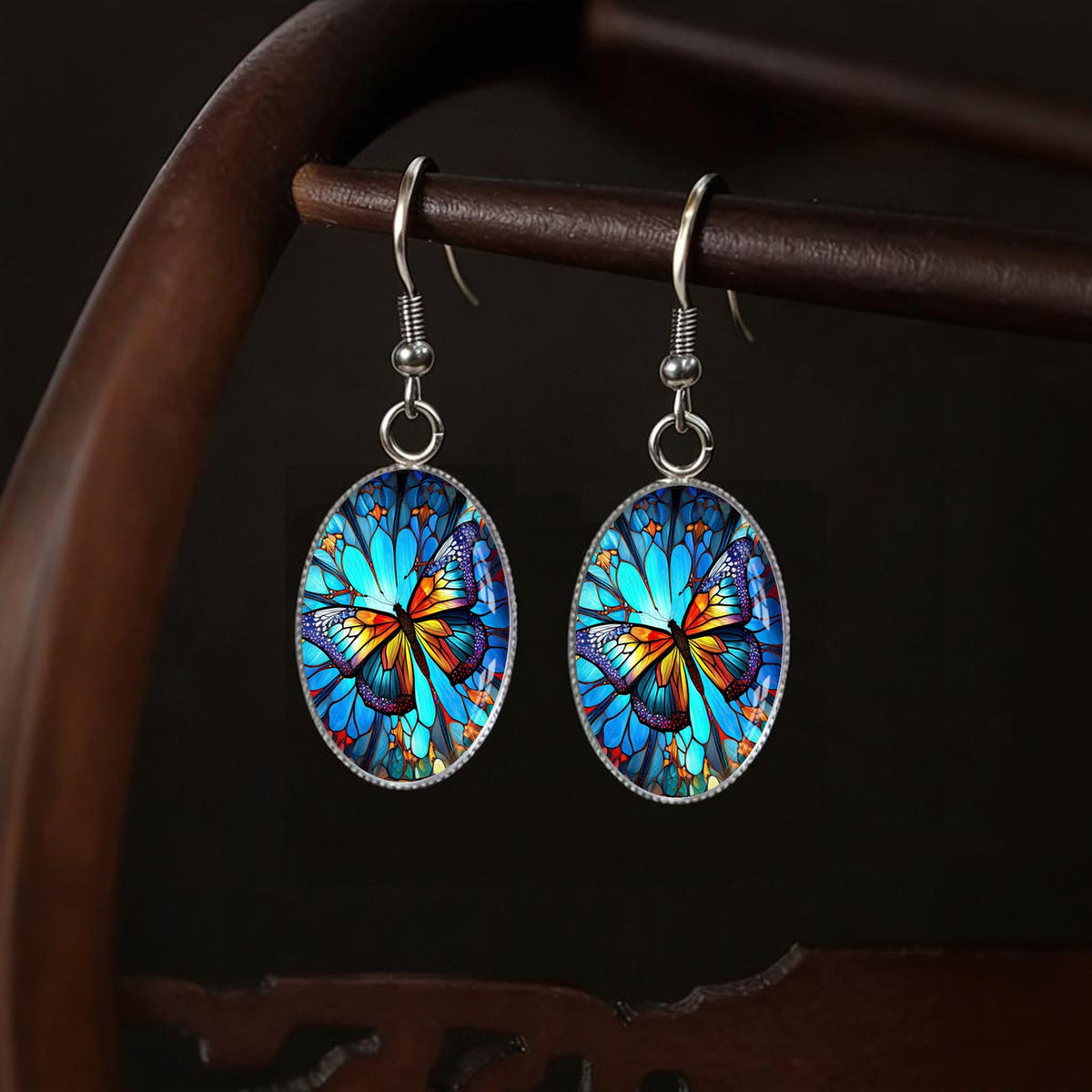 Mosaic Butterfly Oval Earrings