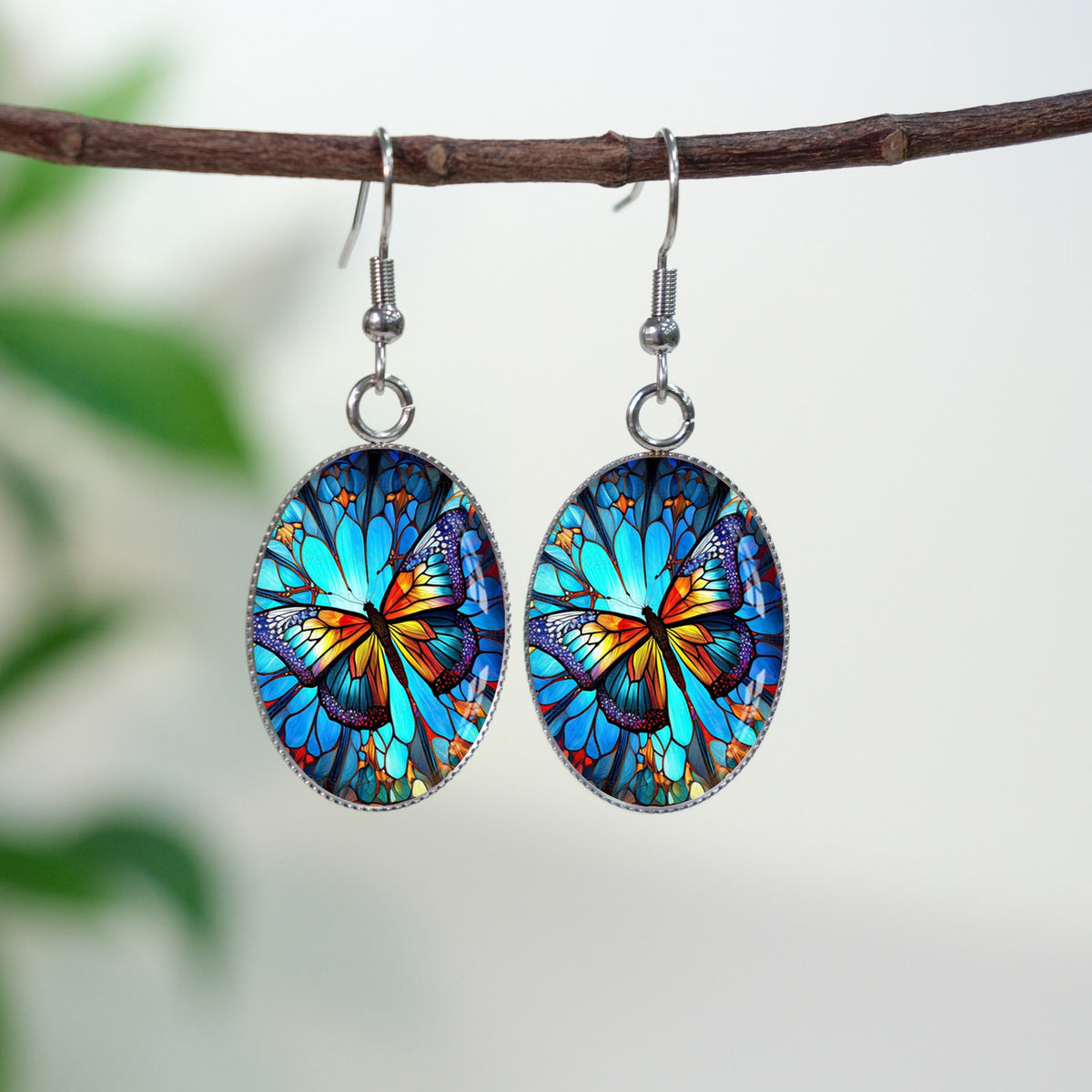 Mosaic Butterfly Oval Earrings