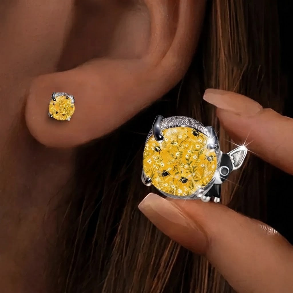 Yellow Bee Floral Glass Stud Earrings
