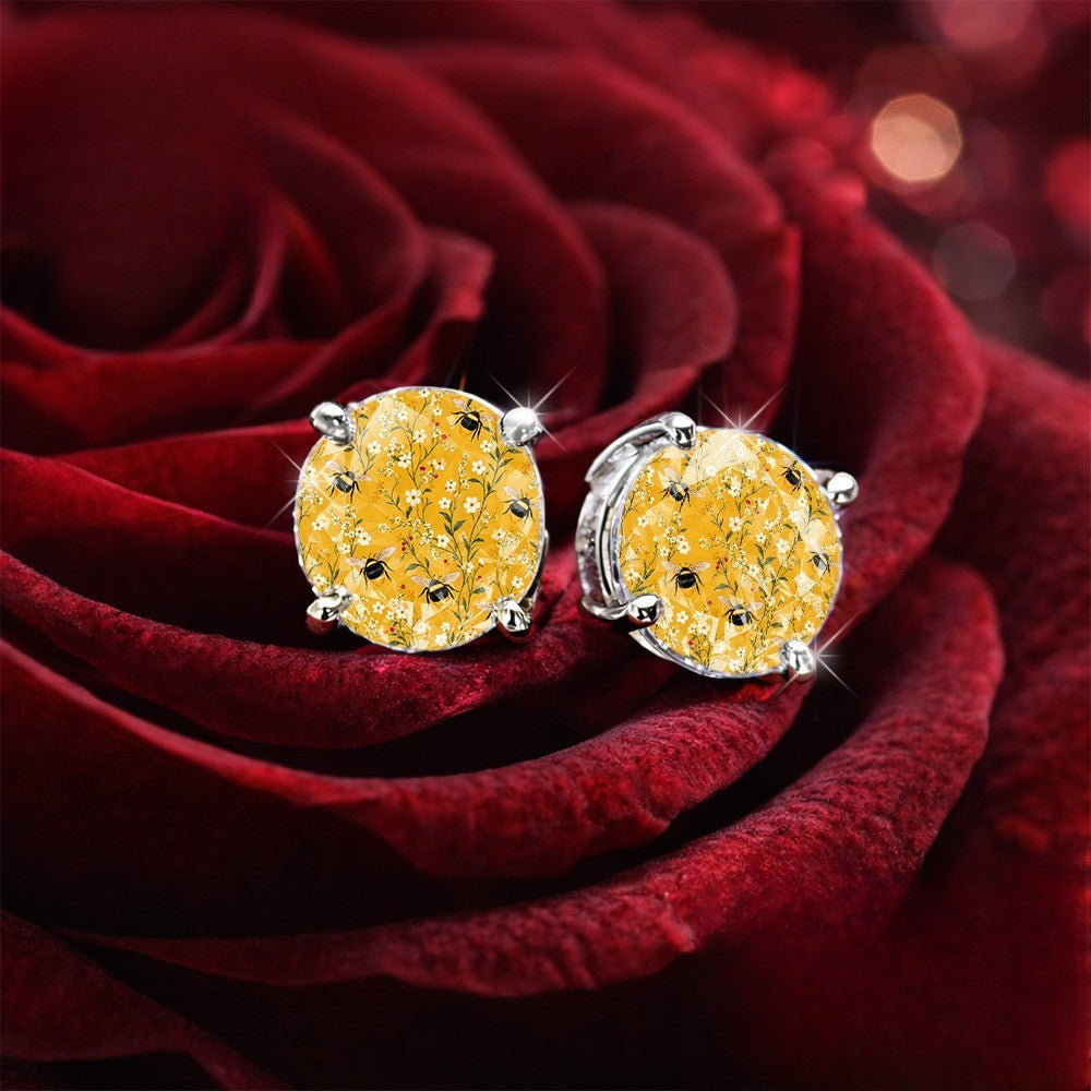 Yellow Bee Floral Glass Stud Earrings
