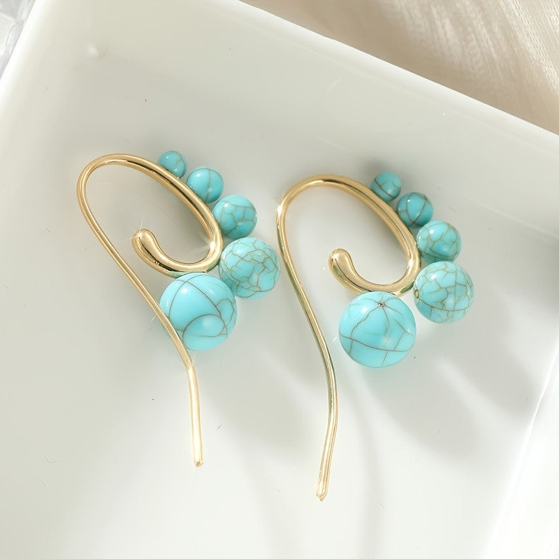 Graduated Turquoise Curved Hook Earrings