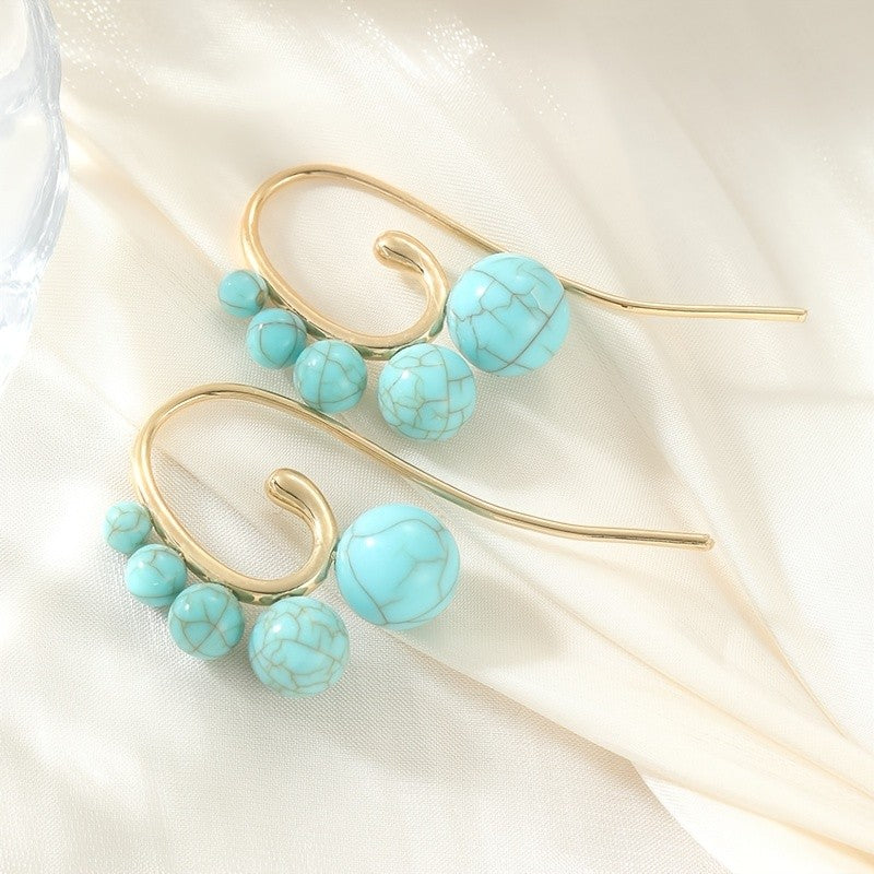 Graduated Turquoise Curved Hook Earrings
