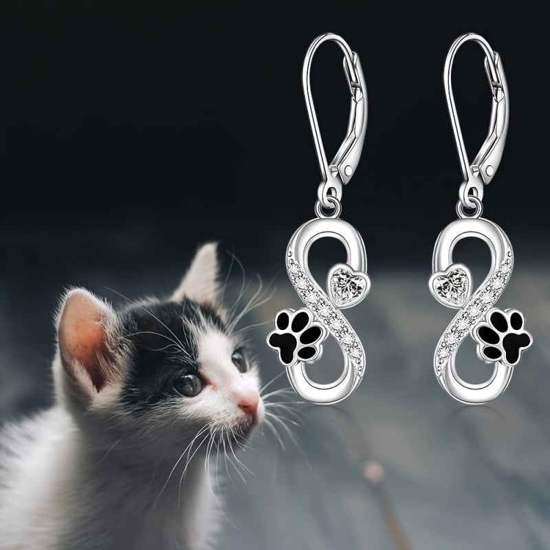Crystal Infinity Paw Drop Earrings