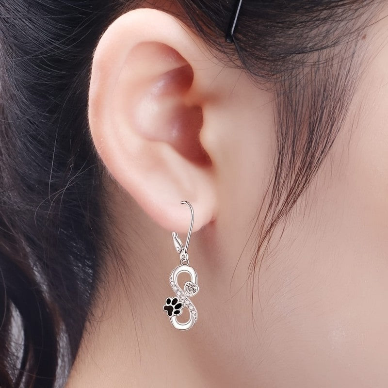 Crystal Infinity Paw Drop Earrings