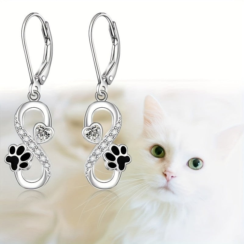 Crystal Infinity Paw Drop Earrings