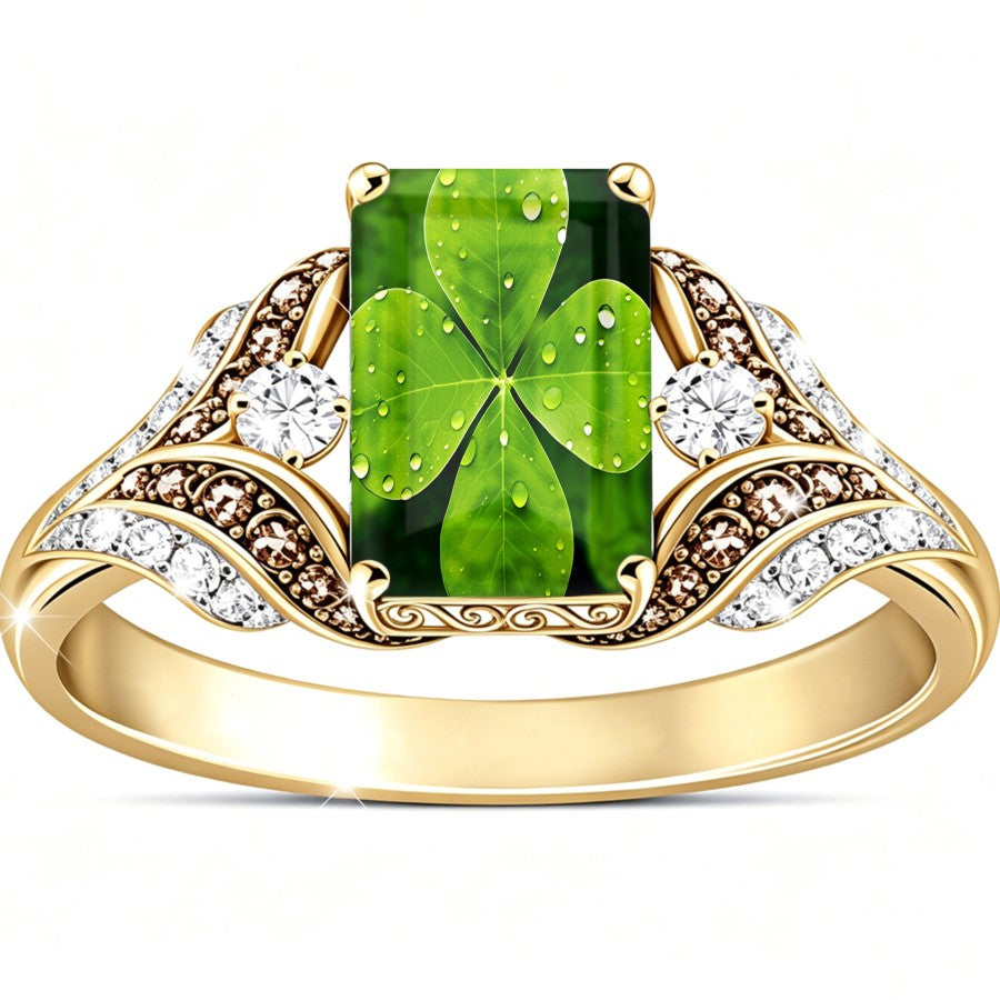 Green Clover Leaf Square Ring