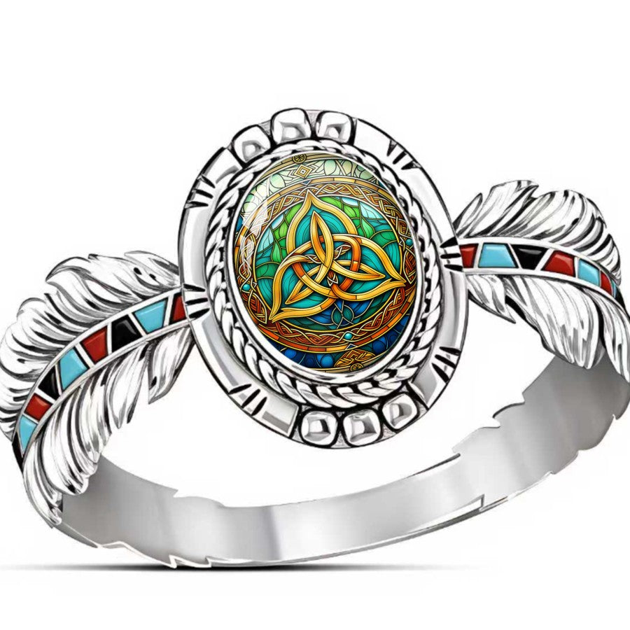 Triquetra Feather Oval Ring