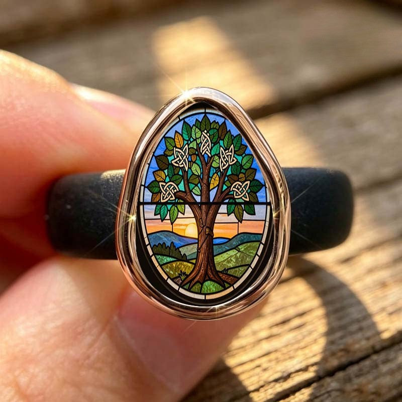 Stained Glass Tree Oval Ring