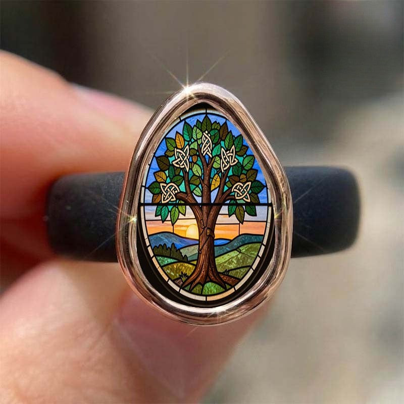 Stained Glass Tree Oval Ring